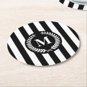 白黒のストライプ ラウンドペーパーコースター (アングル)
