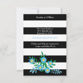 白黒のストライプ|青のフローラ|ベビーシャワー 招待状 (裏面)