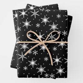 白黒のスノーフレークのクリスマスパターン ラッピングペーパーシート