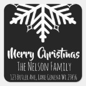 白黒のスノーフレークのクリパーソナライズされたスマス スクエアシール (正面)