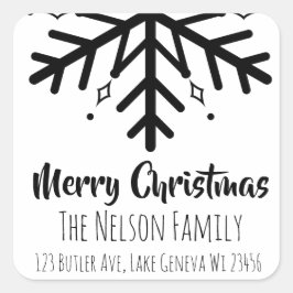 白黒のスノーフレークのクリパーソナライズされたスマス スクエアシール