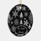 白黒のスノーフレーク*パーソナライズ* セラミックオーナメント (右)