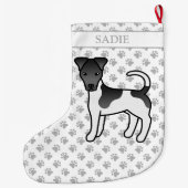 白黒のスムースフォックステリア犬と名前 ラージクリスマスストッキング (裏面)