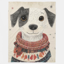 白黒のセーターを着た子犬と雪