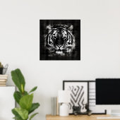 白黒のタイガーのヴィンテージポスター ポスター (ホームオフィス)