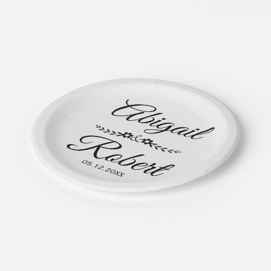 白黒のタイポグラフィと花結婚の種類 ペーパープレート (アングル)