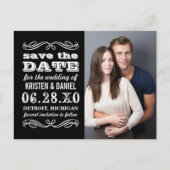 白黒のタイポグラフィ写真の日付の保存 案内ポストカード (正面)