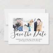 白黒のタイポグラフィ写真の日付の保存 案内状 (正面)