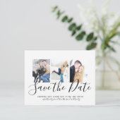 白黒のタイポグラフィ写真の日付の保存 案内状 (スタンド正面)