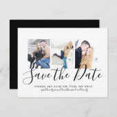 白黒のタイポグラフィ写真の日付の保存 案内状 (正面/裏面)