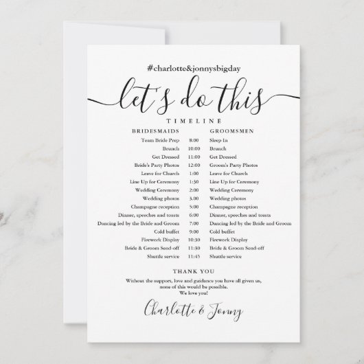 白黒のタイムラ結婚イムカード 招待状 (正面)