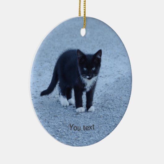 白黒のタキシードの子猫に合わせる セラミックオーナメント (右)