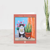 白黒のタキシード猫とコーヒー誕生日 カード (正面)