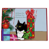 白黒のタキシード猫のクリスマスツリー ラージペーパーバッグ (正面)