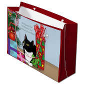 白黒のタキシード猫のクリスマスツリー ラージペーパーバッグ (正面アングル)