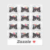 白黒のタキシード猫の顔とフローラの冠 シール (シート)