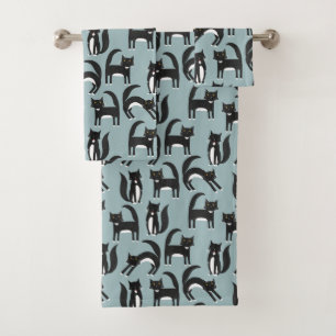 白黒のタキシード猫パターン バスタオルセット