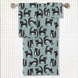 白黒のタキシード猫パターン バスタオルセット