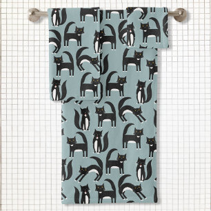 白黒のタキシード猫パターン バスタオルセット