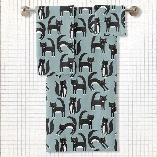 白黒のタキシード猫パターン バスタオルセット