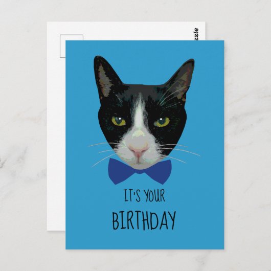 白黒のタキシード猫 – あなたの誕生日 ポストカード (正面/裏面)