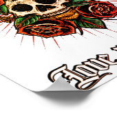 白黒のタトゥースカルとバラグラフィック ポスター (角)