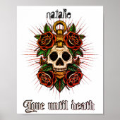 白黒のタトゥースカルとバラグラフィック ポスター (正面)