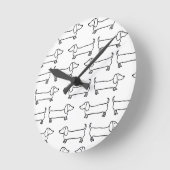 白黒のダックスフント ラウンド壁時計 (傾斜)