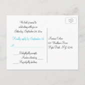 白黒のダマスクと青いRSVPポストカード インビテーションポストカード (裏面)