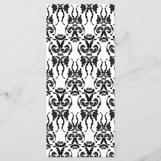 白黒のダマスクのウェディングメニュー メニュー (裏面)