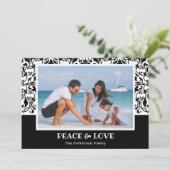 白黒のダマスクのクリスマスフォト シーズンカード (スタンド正面)