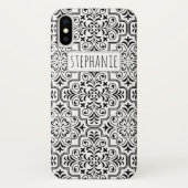 白黒のダマスクのパターンと名前 Case-Mate iPhoneケース (裏面)