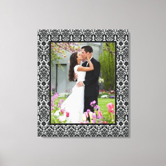 白黒のダマスクのフォトフレームキャンバス印刷 キャンバスプリント (正面)