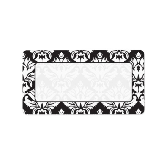 白黒のダマスクのメーリングテーブル ラベル (正面)