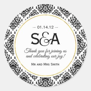 白黒のダマスクの好意ステッカー ラウンドシール
