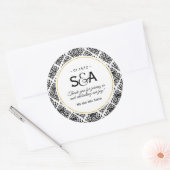白黒のダマスクの好意ステッカー ラウンドシール (封筒)