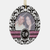 白黒のダマスクの結婚式の写真オーナメント セラミックオーナメント (右)