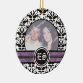 白黒のダマスクの結婚式の写真オーナメント セラミックオーナメント (右)
