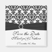白黒のダマスクの結婚式の好意マグネット マグネット (正面)