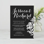 白黒のダマスクの結婚式招待状 招待状 (スタンド正面)
