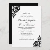 白黒のダマスクの結婚式招待状 招待状 (正面/裏面)