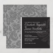 白黒のダマスクの結婚式招待状 招待状 (正面/裏面)