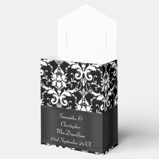 白黒のダマスクの結婚式 フェイバーボックス (オープン)