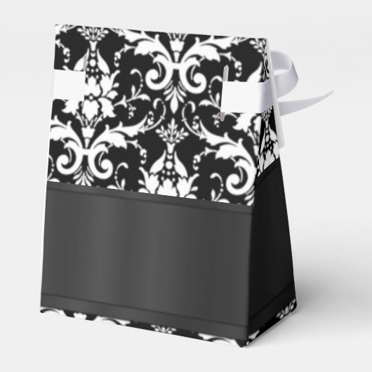 白黒のダマスクの結婚式 フェイバーボックス (裏面サイド)