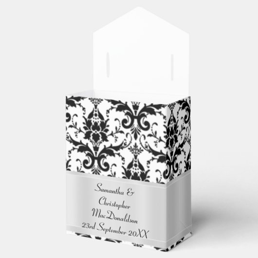 白黒のダマスクの結婚式 フェイバーボックス (オープン)
