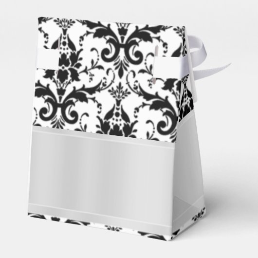 白黒のダマスクの結婚式 フェイバーボックス (裏面サイド)