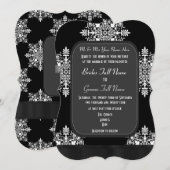 白黒のダマスクの結婚式 招待状 (正面/裏面)
