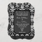 白黒のダマスクの結婚式 招待状 (正面/裏面)