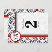 白黒のダマスクの赤いトリムテーブル番号 ポストカード (正面/裏面)