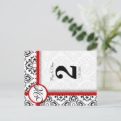 白黒のダマスクの赤いトリムテーブル番号 ポストカード (スタンド正面)